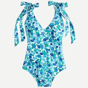 J Crew Eco bow one-piece in blueberry floral Colorful Swimming Suit 2